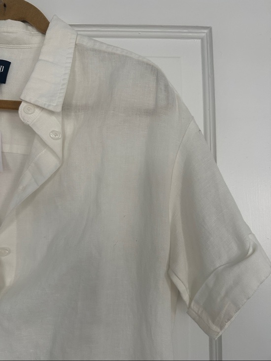 GAP Ivory Short-Sleeve Button-Down Tunic Shirt - Picture 3 of 5